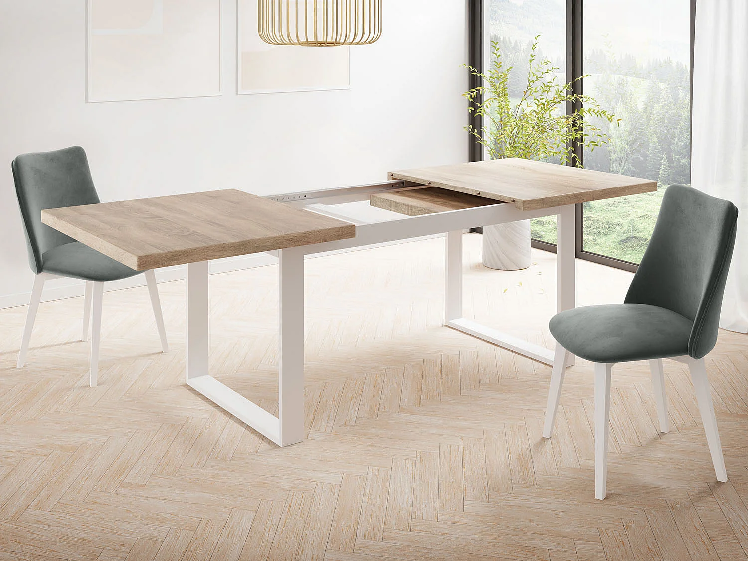 Rechteckiger Loft Esstisch Für Wohnzimmer - Loft Stil Esstisch Mit Weißen Metallfüßen - Ausziehbarer Esstisch von 160 cm bis 200 cm - Made in EU - Sonoma Eiche