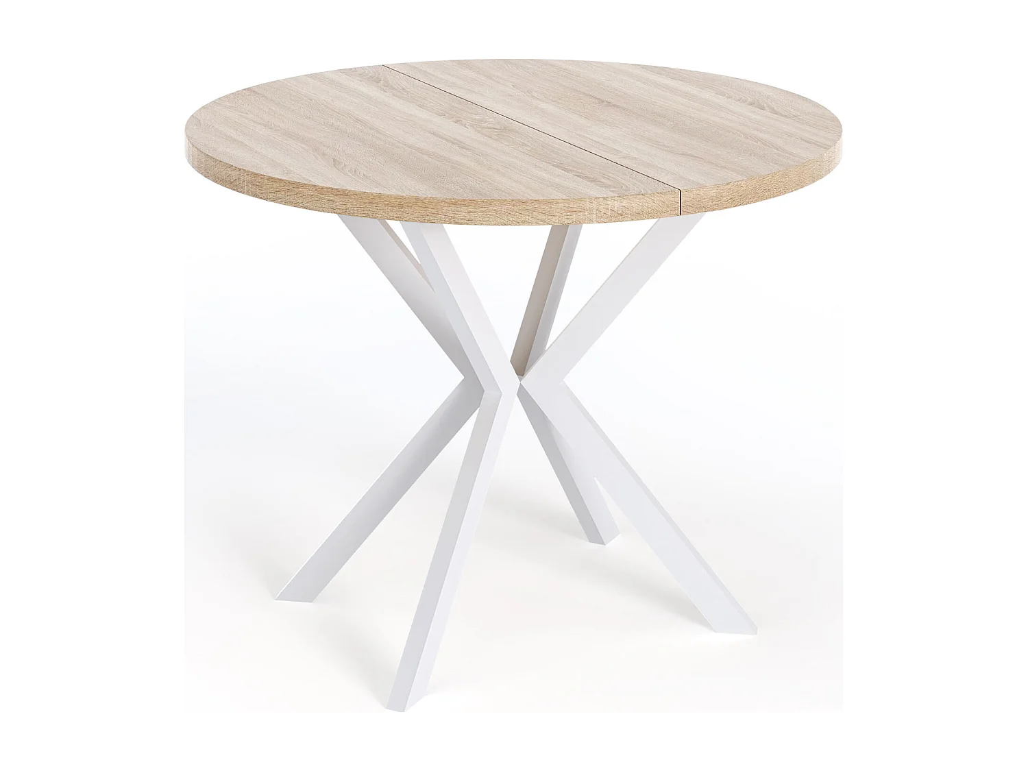 Table à Manger Extensible Ronde - Table Style Loft Avec Blanc Pieds en Métal - 100 à 180 cm - Table Ronde Style Industriel Pour le Salon - Chêne Sonoma - 100 cm