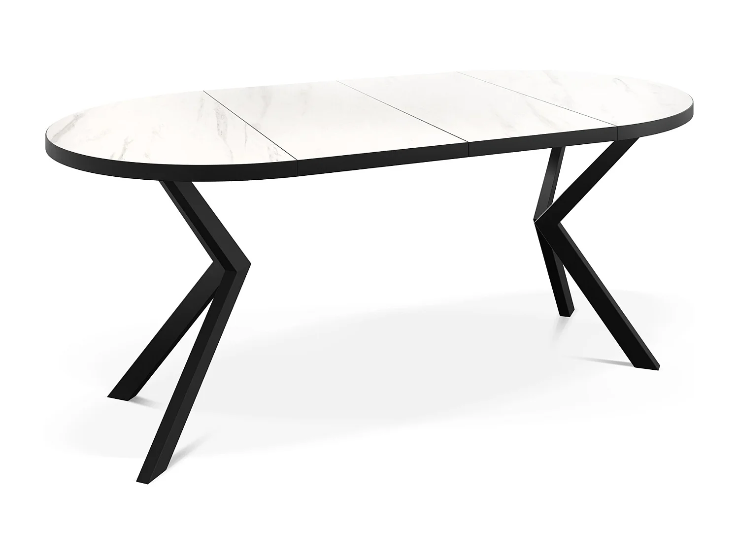 Runder Ausziehbar Tisch für das Esszimmer - Tischrand Schwarzes Dekor - 100 oder 120 cm - Ausziehbarer Tisch mit Schwarzen Metallbeinen - 120 cm - Marmor Weiß