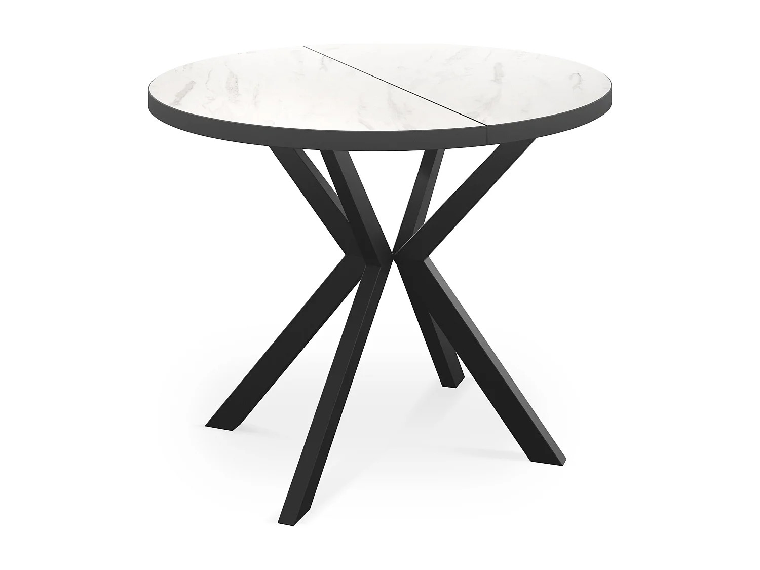 Runder Ausziehbar Tisch für das Esszimmer - Tischrand Schwarzes Dekor - 100 oder 120 cm - Ausziehbarer Tisch mit Schwarzen Metallbeinen - 120 cm - Marmor Weiß