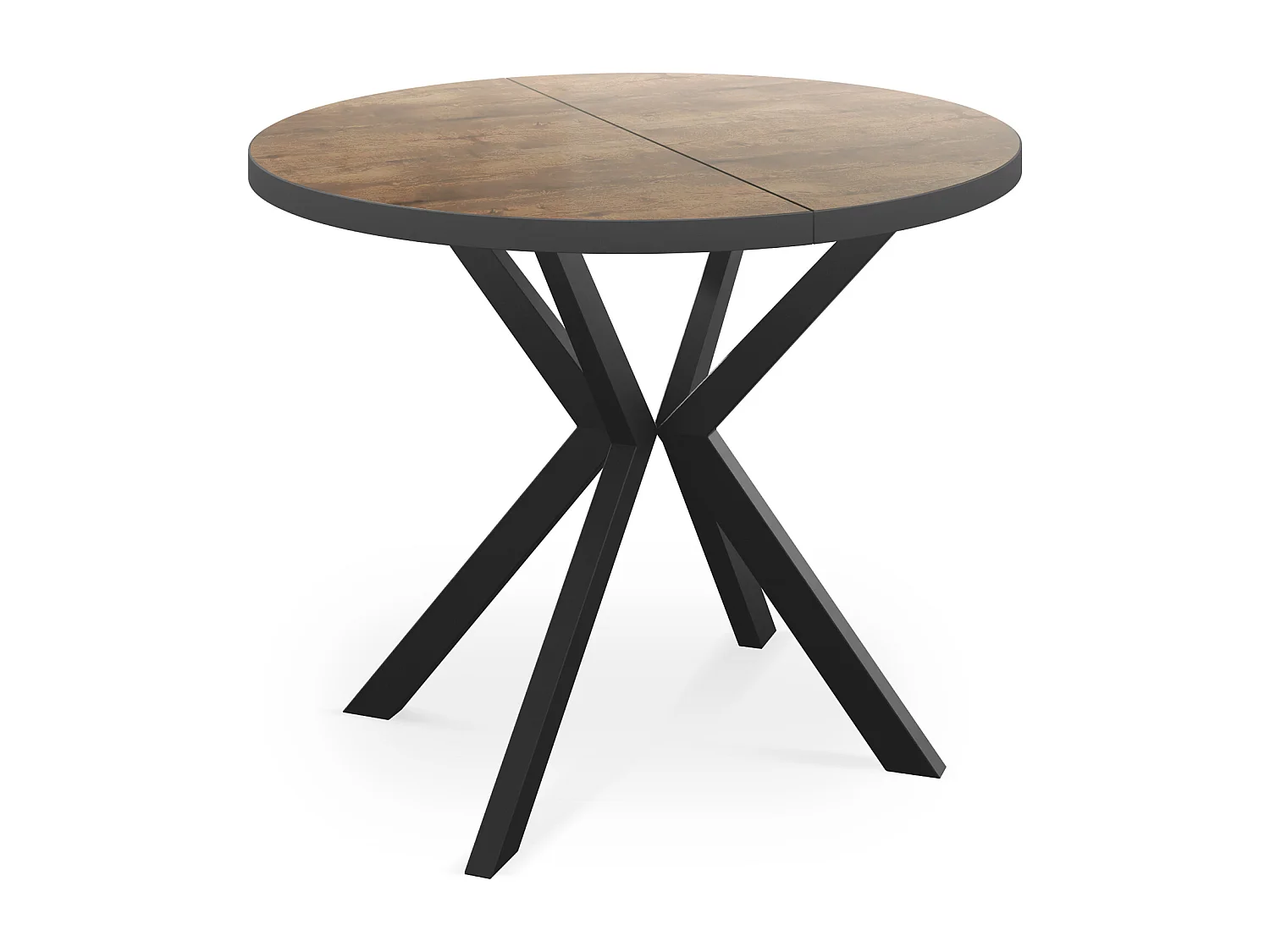 Runder Ausziehbar Tisch für das Esszimmer - Tischrand Schwarzes Dekor - 100 oder 120 cm - Ausziehbarer Tisch mit Schwarzen Metallbeinen - 120 cm - Lefkas Eiche