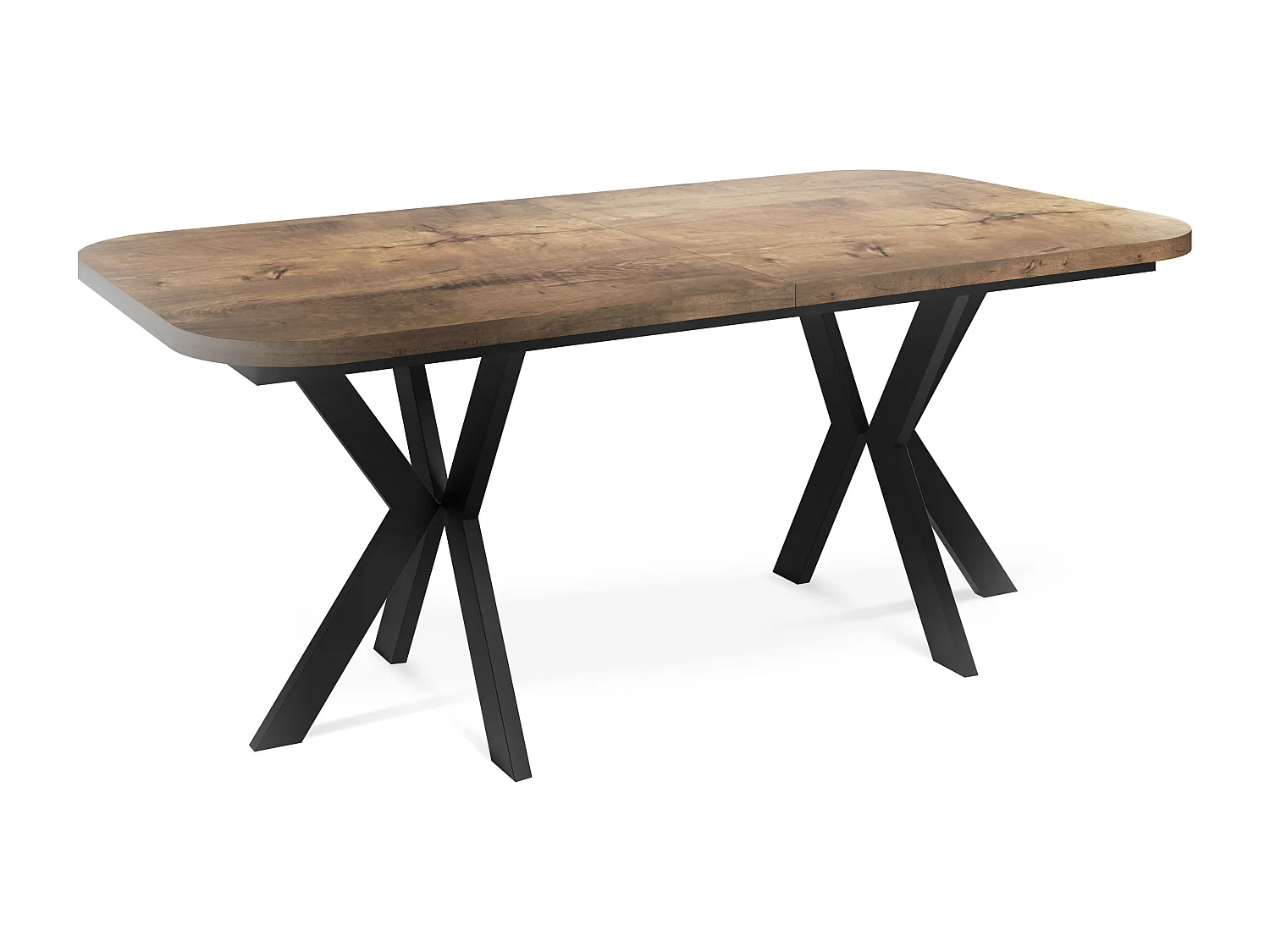 Ausziehbarer Esstisch im Modern-Stil - Rechteckiger Tisch mit Schwarzen Metallbeinen - Industrietisch mit Abgerundeten Ecken - 200 x 100 cm - Lefkas Eiche