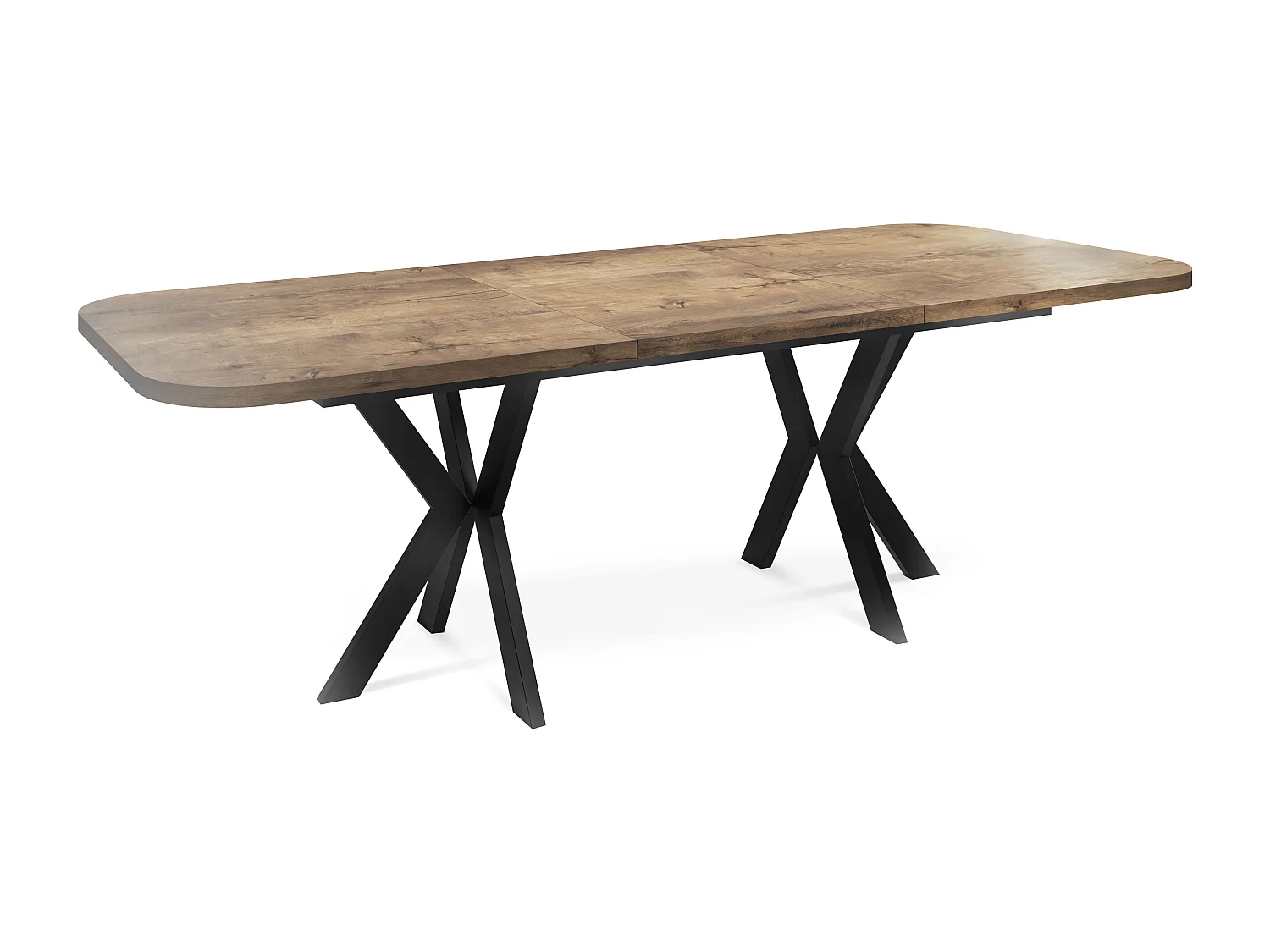 Ausziehbarer Esstisch im Modern-Stil - Rechteckiger Tisch mit Schwarzen Metallbeinen - Industrietisch mit Abgerundeten Ecken - 200 x 100 cm - Lefkas Eiche