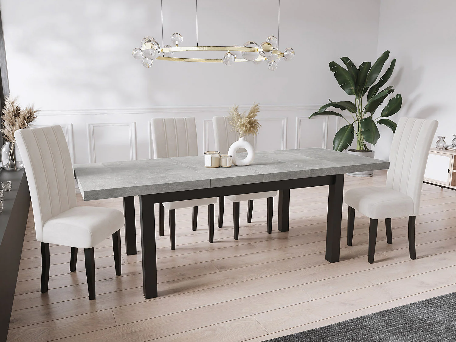 Table à Manger Extensible Rectangulaire Moderne - Gain de Place - Pieds en Bois Noir - Fabriqué en UE - 170 x 90 cm - Béton Gris