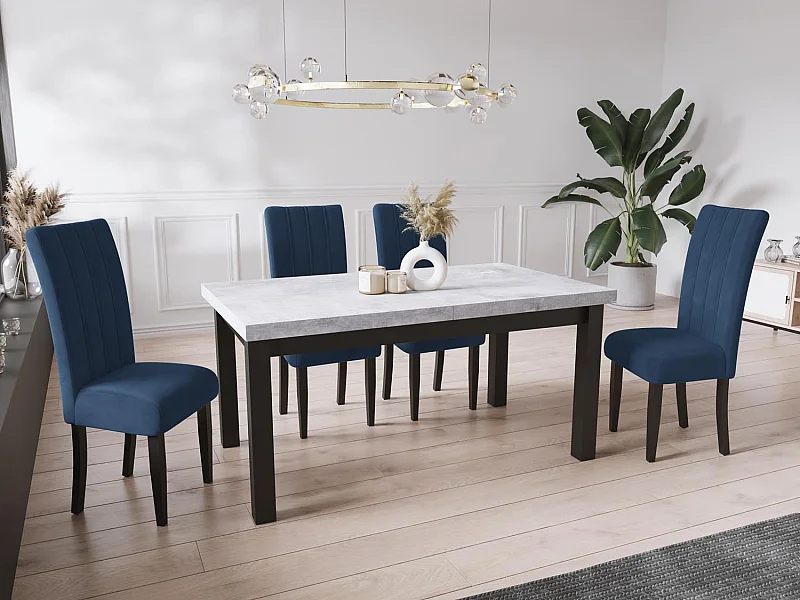 Moderner Rechteckiger Ausziehbarer Esstisch - Platzsparend - Schwarze Holzbeine - 170 bis 250 cm - Hergestellt in EU - 170 x 90 cm - Grau Beton