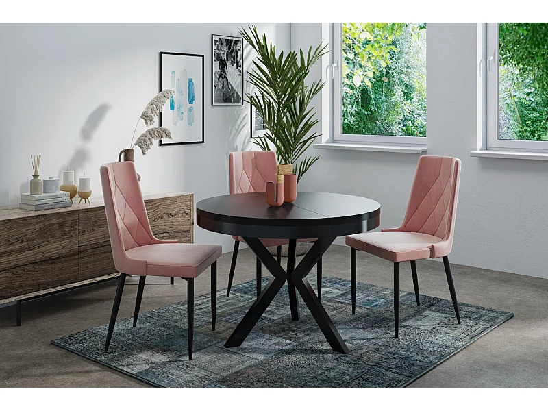 Table à manger ronde extensible style Loft - Grande table industrielle avec pieds en métal - Gain de place pour salon et séjour - Noir - 100 à 140 cm