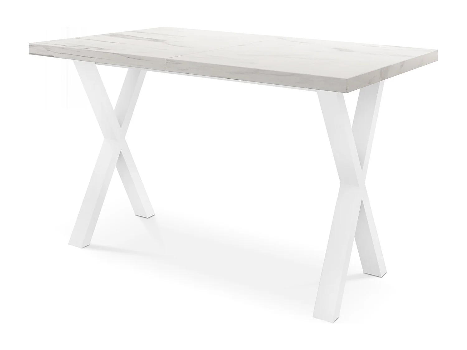 Table de Salle à Manger Rectangulaire Extensible - Grande Table de Style Moderne avec Pieds Métalliques Blanc - 160 à 260 cm - Compacte - Marbre Blanc