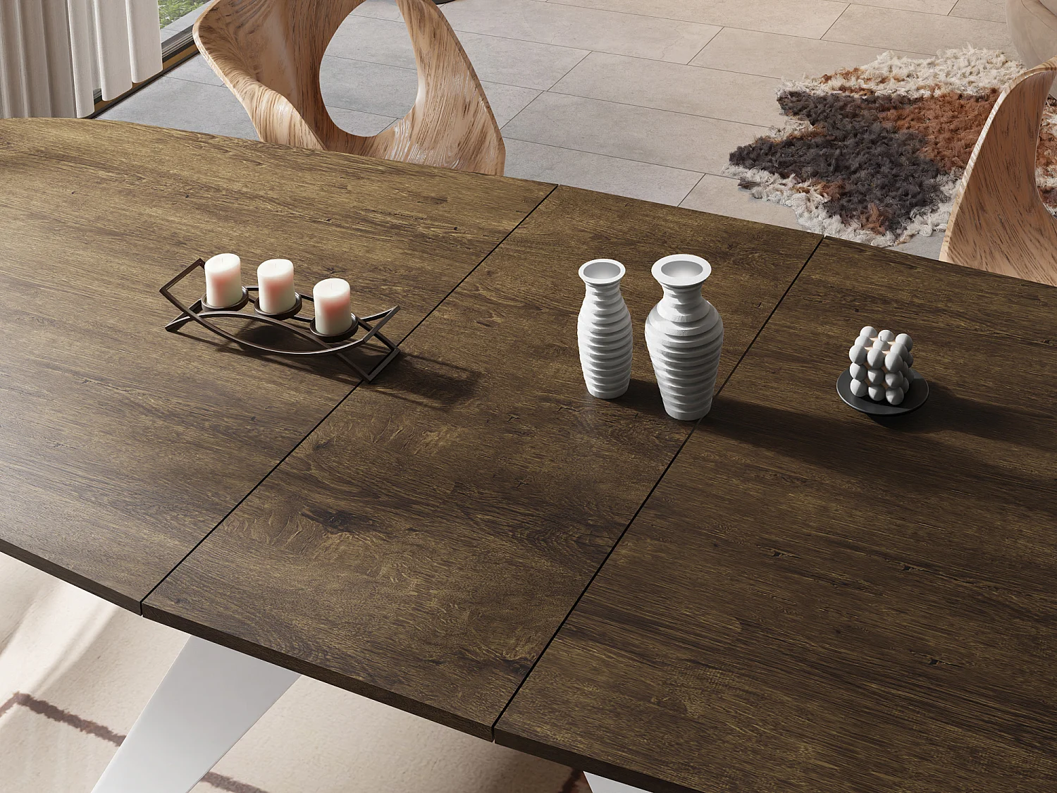 Table à Manger Extensible Style Loft - Table Industrielle avec Pieds Métalliques Blancs - Design Moderne pour Salon - 180 cm extensible à 220 cm - Chêne Lefkas