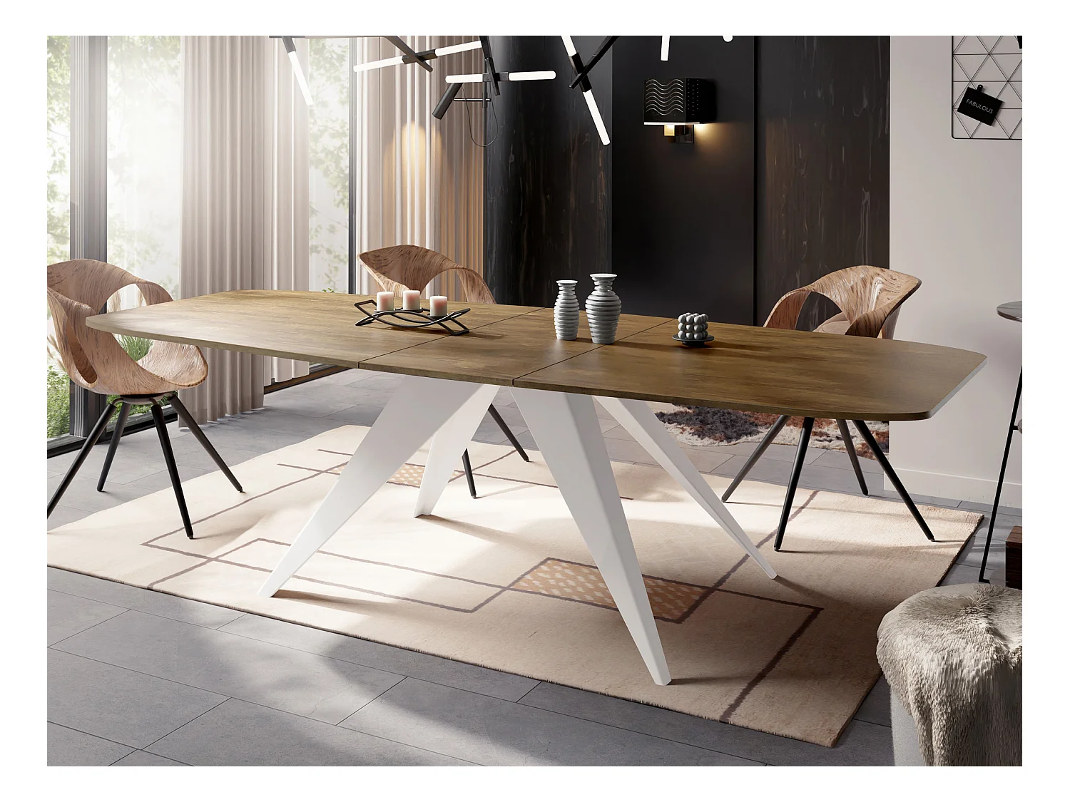 Ausziehbarer Esstisch im Loft-Stil - Industrieller Tisch mit Weißen Metallbeinen - Modernes Design für Wohnzimmer - 180 cm Ausziehbar auf 220 cm - Lefkas Eiche