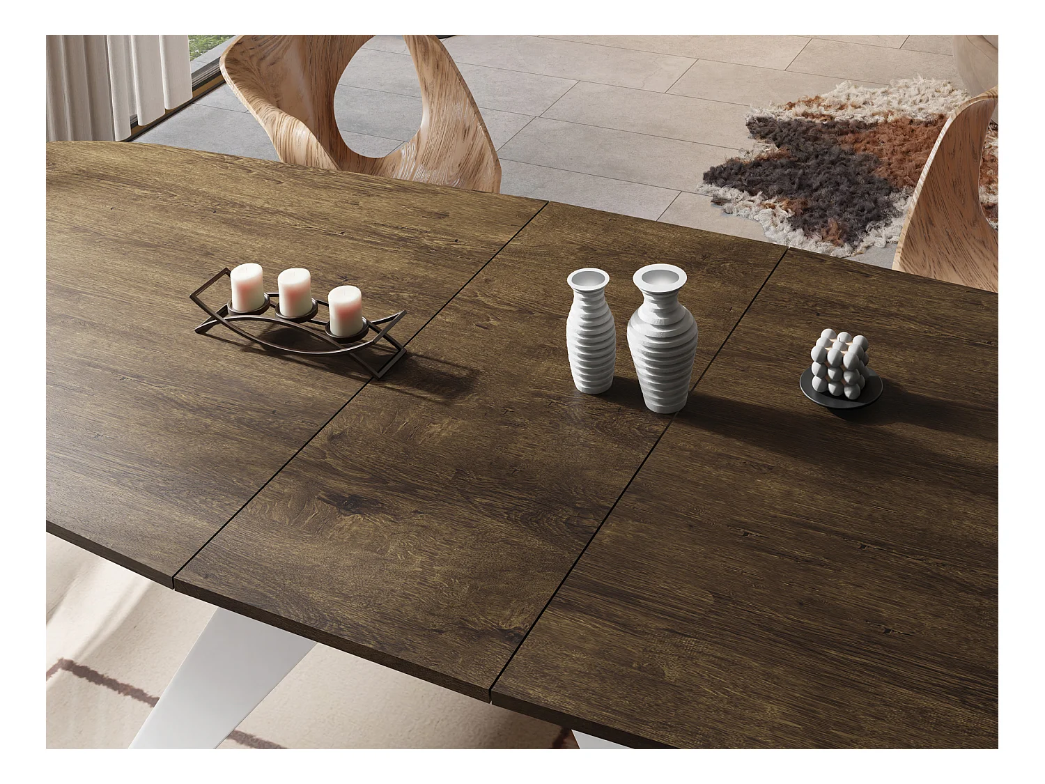 Ausziehbarer Esstisch im Loft-Stil - Industrieller Tisch mit Weißen Metallbeinen - Modernes Design für Wohnzimmer - 180 cm Ausziehbar auf 220 cm - Lefkas Eiche