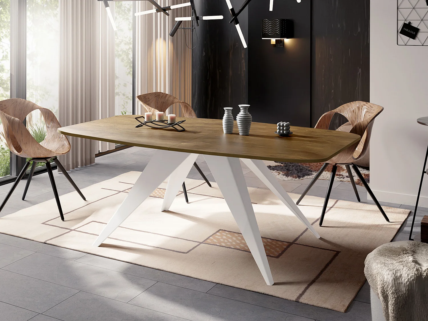 Ausziehbarer Esstisch im Loft-Stil - Industrieller Tisch mit Weißen Metallbeinen - Modernes Design für Wohnzimmer - 180 cm Ausziehbar auf 220 cm - Lefkas Eiche