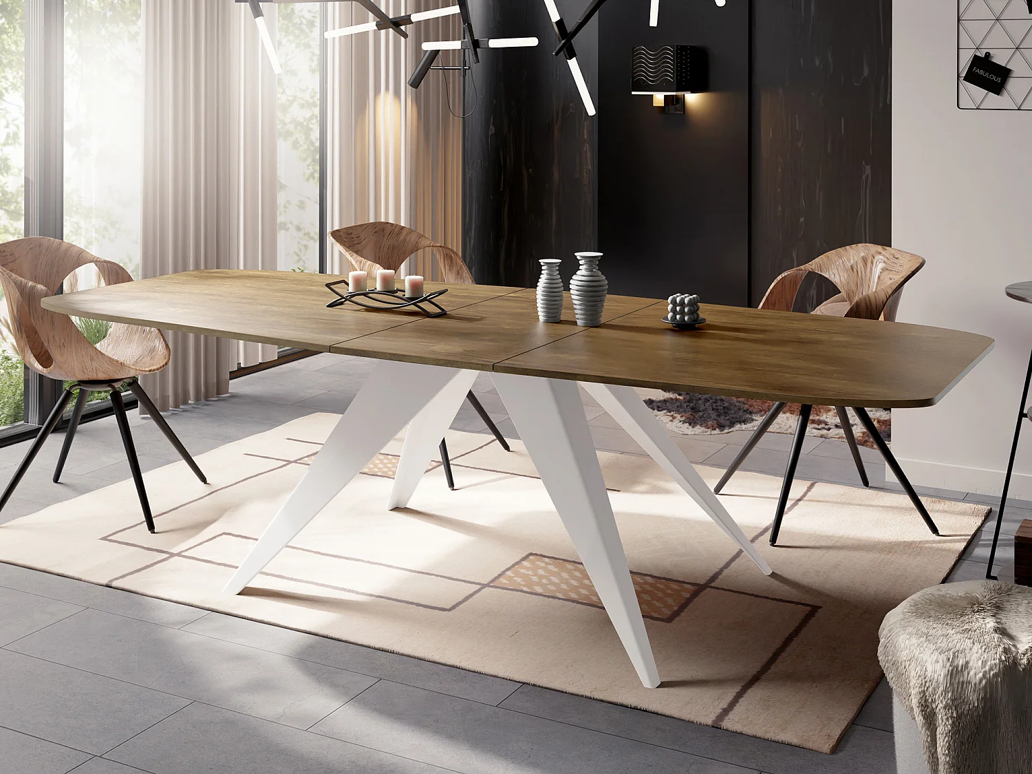 Ausziehbarer Esstisch im Loft-Stil - Industrieller Tisch mit Weißen Metallbeinen - Modernes Design für Wohnzimmer - 180 cm Ausziehbar auf 220 cm - Lefkas Eiche