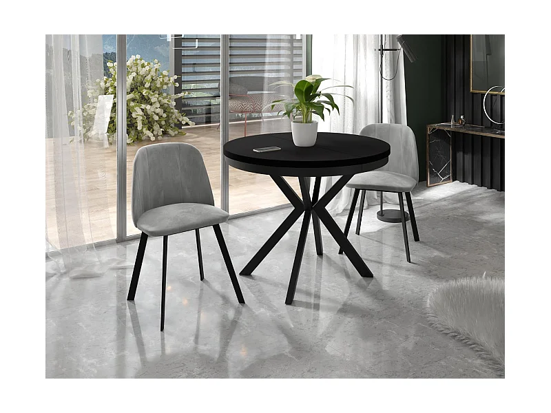 Runder Ausziehbarer Esstisch - Loft Style Tisch mit Metallbeinen - 90 bis 170 cm - Industrieller Tisch für Wohnzimmer - Kompakt - 90 cm - Schwarz