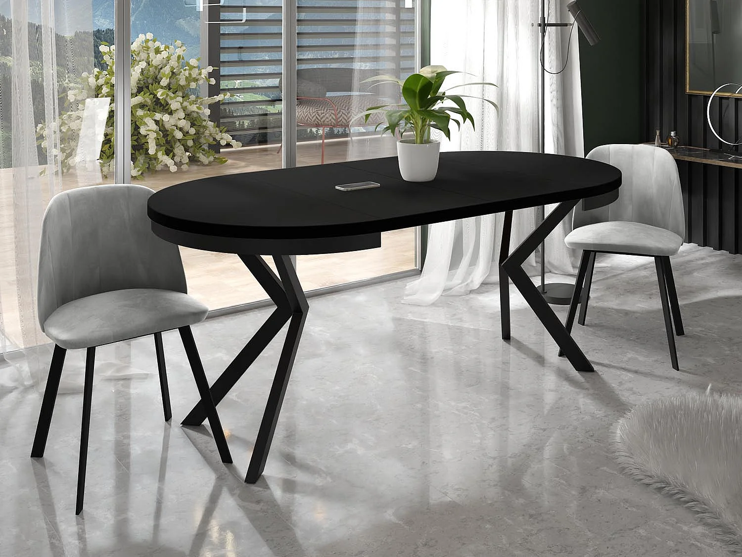 Runder Ausziehbarer Esstisch - Loft Style Tisch mit Metallbeinen - 90 bis 170 cm - Industrieller Tisch für Wohnzimmer - Kompakt - 90 cm - Schwarz