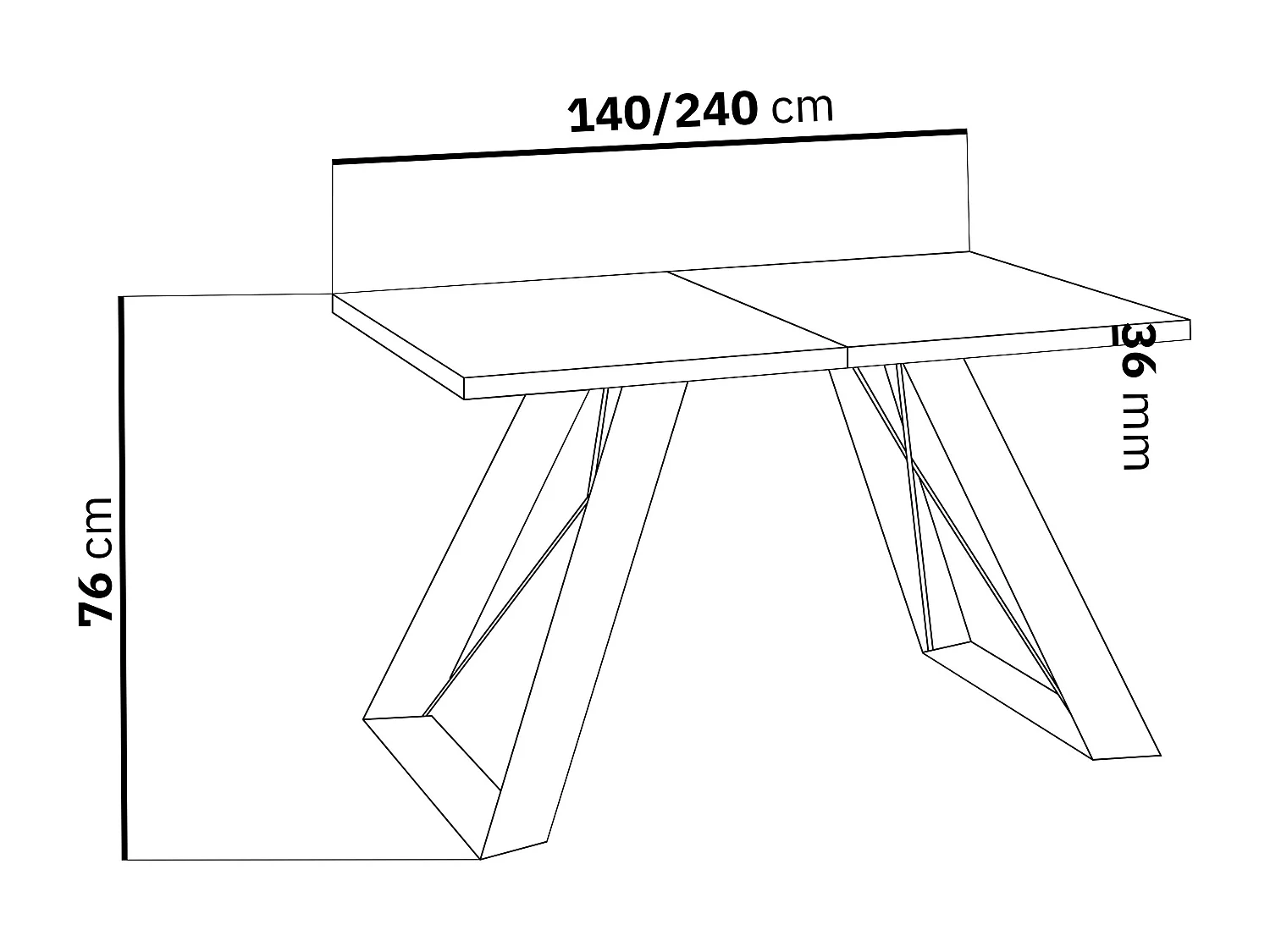 Esstisch Colter Schwarz im Modern Still, Rechteckig Tisch - Ausziehbar von 140 cm bis 240 cm, Pulverbeschichtete Weiße Metallbeine - 140 x 80 cm - Lefkas Eiche