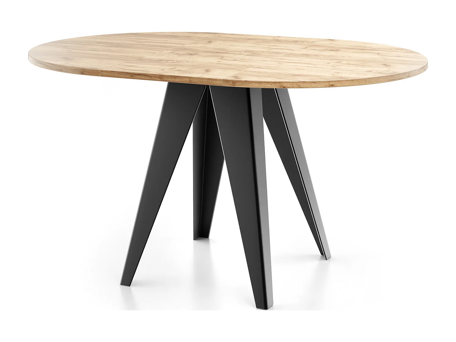 Esstisch Glory im Industriestil - Modern, Rund - Ausziehbar von 90 cm bis 130 cm, mit Pulverbeschichteten Metallbeinen, Tisch für Kleine Küche - Craft Eiche