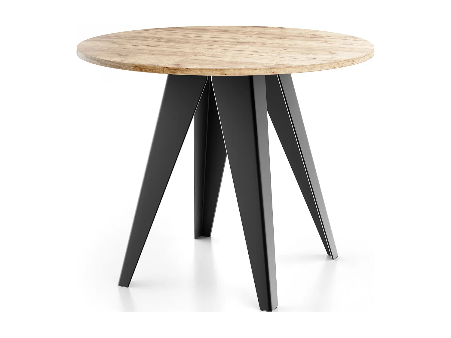 Table de Salle à Manger Ronde de Style Industriel - Moderne - Extensible de 90 cm à 130 cm - Pieds Métalliques Noirs - Chêne Craft