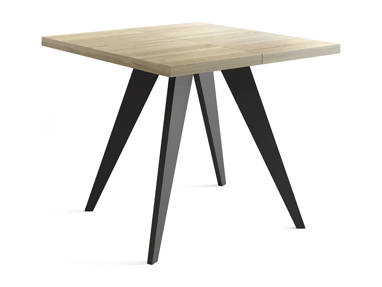 Quadratischer Ausziehbarer Esstisch Quadro 100-200 cm - Industrial Esszimmertisch mit Schwarzen Holzbeinen für 4-8 Personen - Loft-Stil Küchentisch - Sonoma Eiche