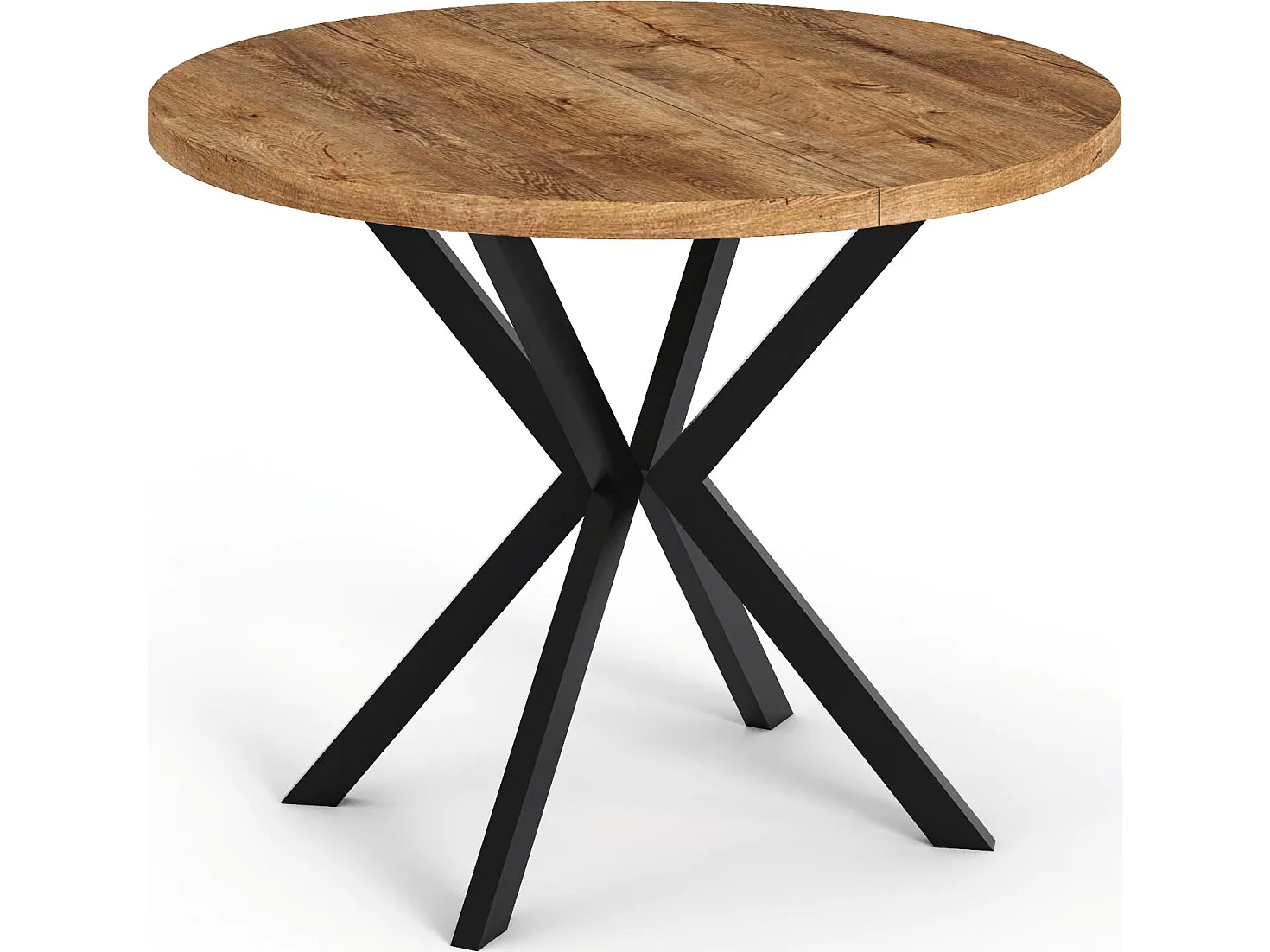 Runder Ausziehbarer Esstisch - Loft Style Tisch mit Metallbeinen - 100 bis 180 cm - Industrieller Tisch für Wohnzimmer - Spacesaver - Lefkas Eiche - 100 cm