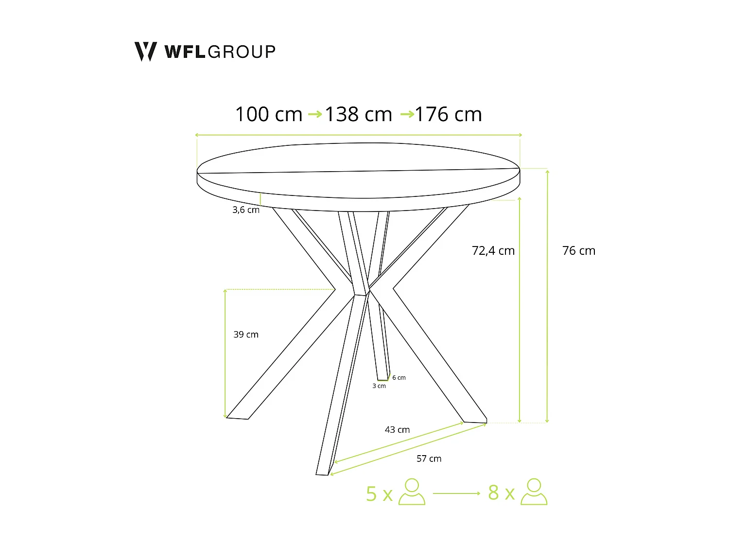 Runder Ausziehbarer Esstisch - Loft Style Tisch mit Metallbeinen - 100 bis 180 cm - Industrieller Tisch für Wohnzimmer - Spacesaver - Lefkas Eiche - 100 cm