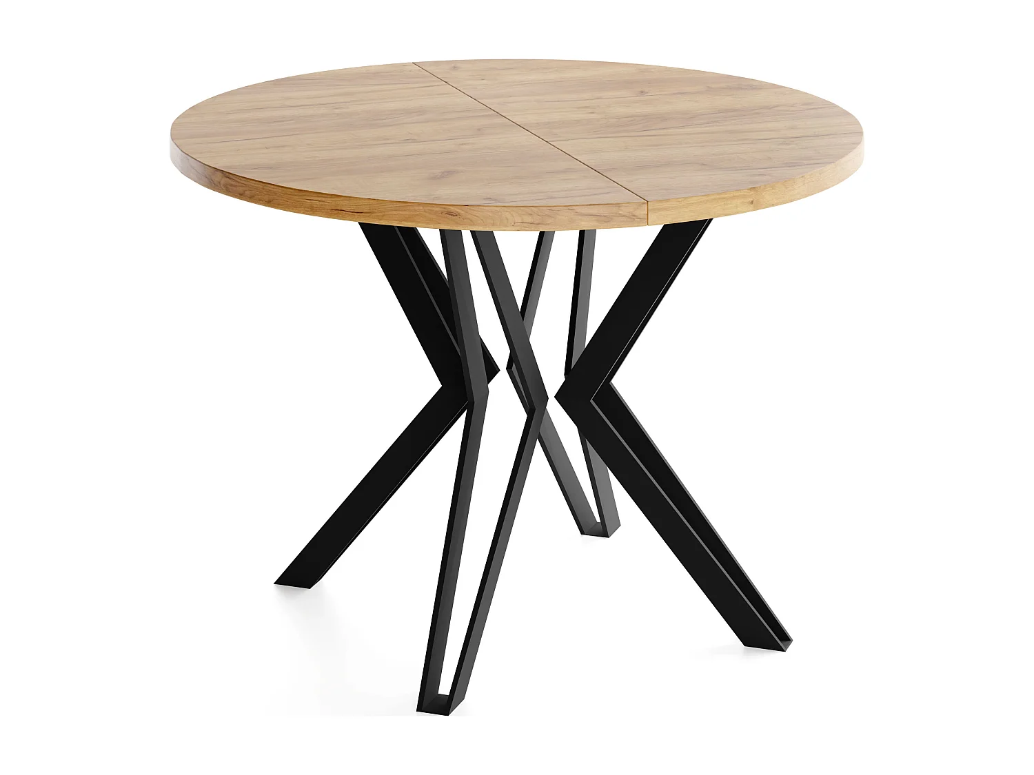 Runder Tisch für das Esszimmer - 100 oder 120 cm Durchmesser - Ausziehbarer Tisch mit Pulverbeschichteten Schwarzen Metallbeinen - 100 cm - Craft Eiche