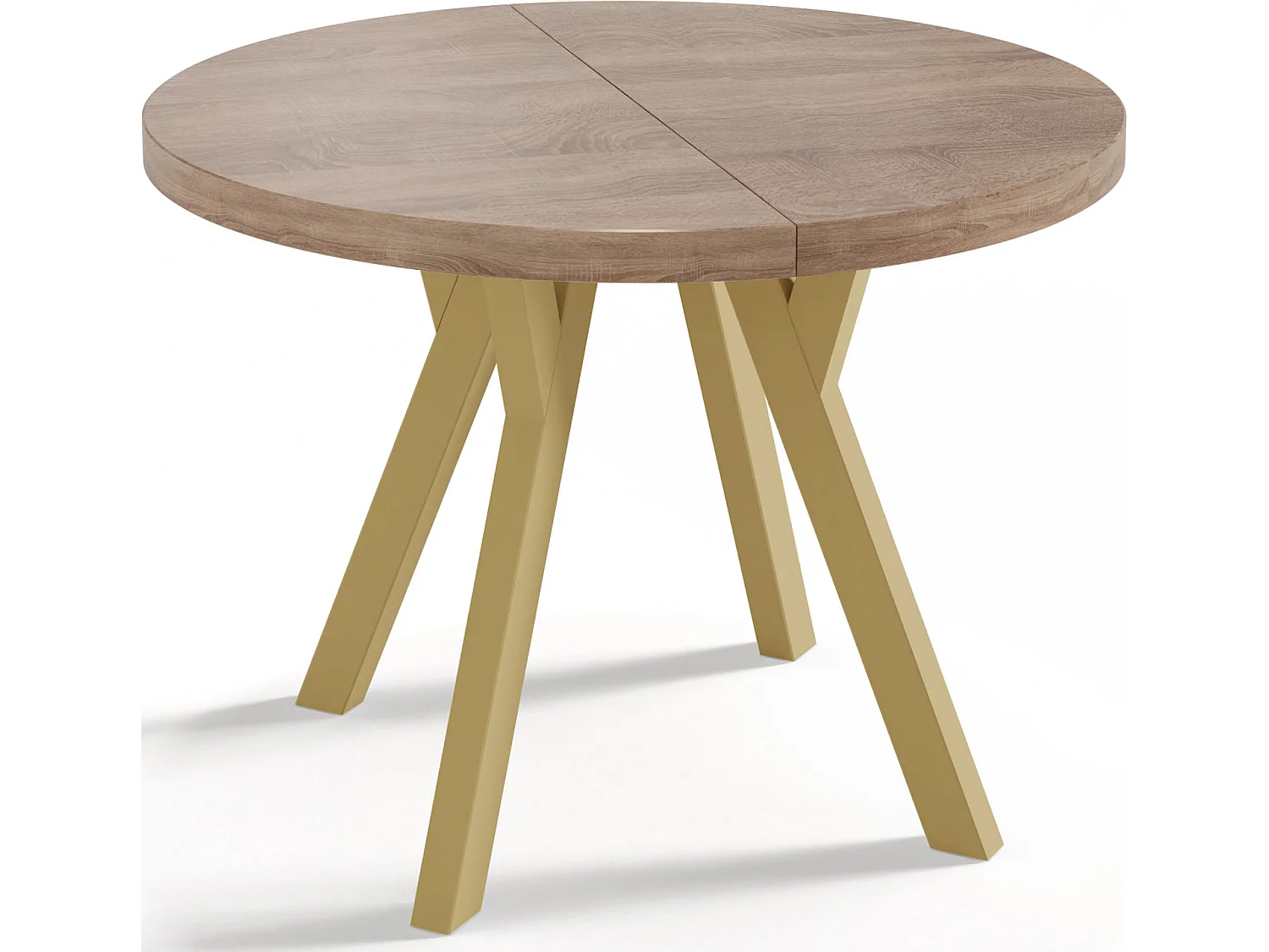 Designer Runder Ausziehbarer Esstisch - Loft-Stil, Platzsparend - Goldene Beine - 100 bis 150 cm - für 6-8 Personen - Hergestellt in EU - Sonoma Eiche - 150 cm