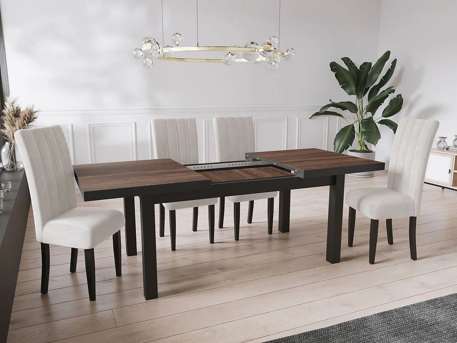 Table à Manger Extensible Rectangulaire Moderne - Gain de Place - Pieds en Bois Noir - Fabriqué en UE - 200 x 100 cm - Arvadonna Chestnut