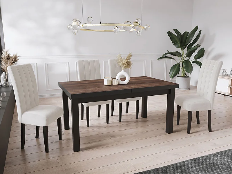 Table à Manger Extensible Rectangulaire Moderne - Gain de Place - Pieds en Bois Noir - Fabriqué en UE - 200 x 100 cm - Arvadonna Chestnut