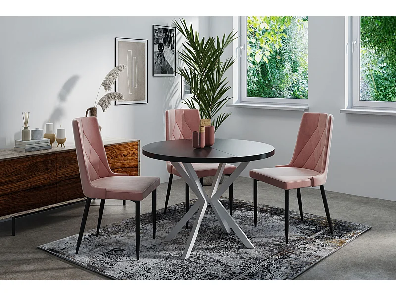 Runder Ausziehbarer Esstisch für 6-10 Personen - Loft Style Tisch mit Weißen Metallbeinen - 90 bis 120 cm - Industrieller Tisch für Wohnzimmer - Schwarz - 100 cm