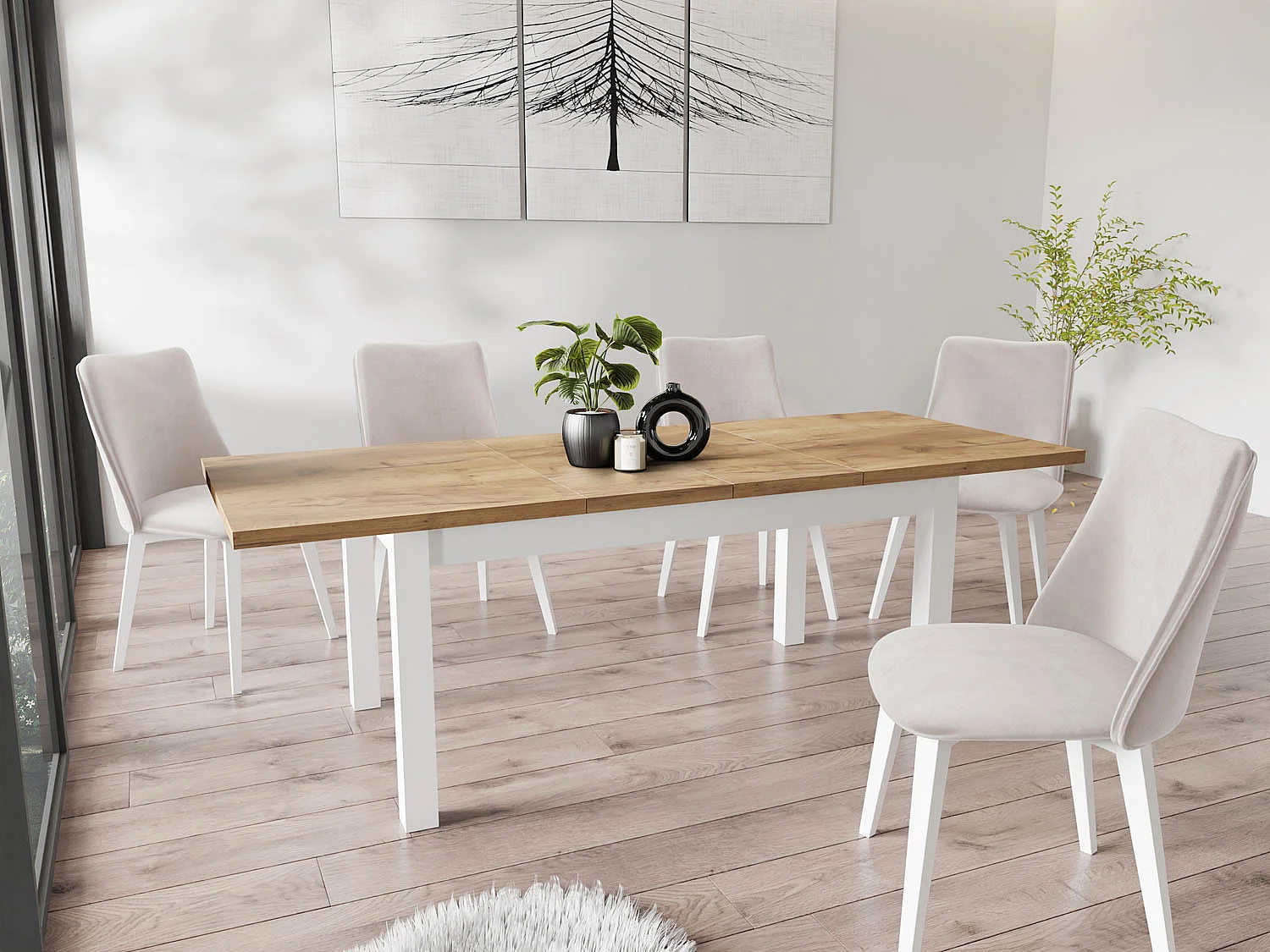 Table à Manger Extensible Rectangulaire Moderne - Gain de Place - Pieds en Bois Noir - 100 à 200 cm - Fabriqué en UE - 160 x 90 cm - Chêne Wotan