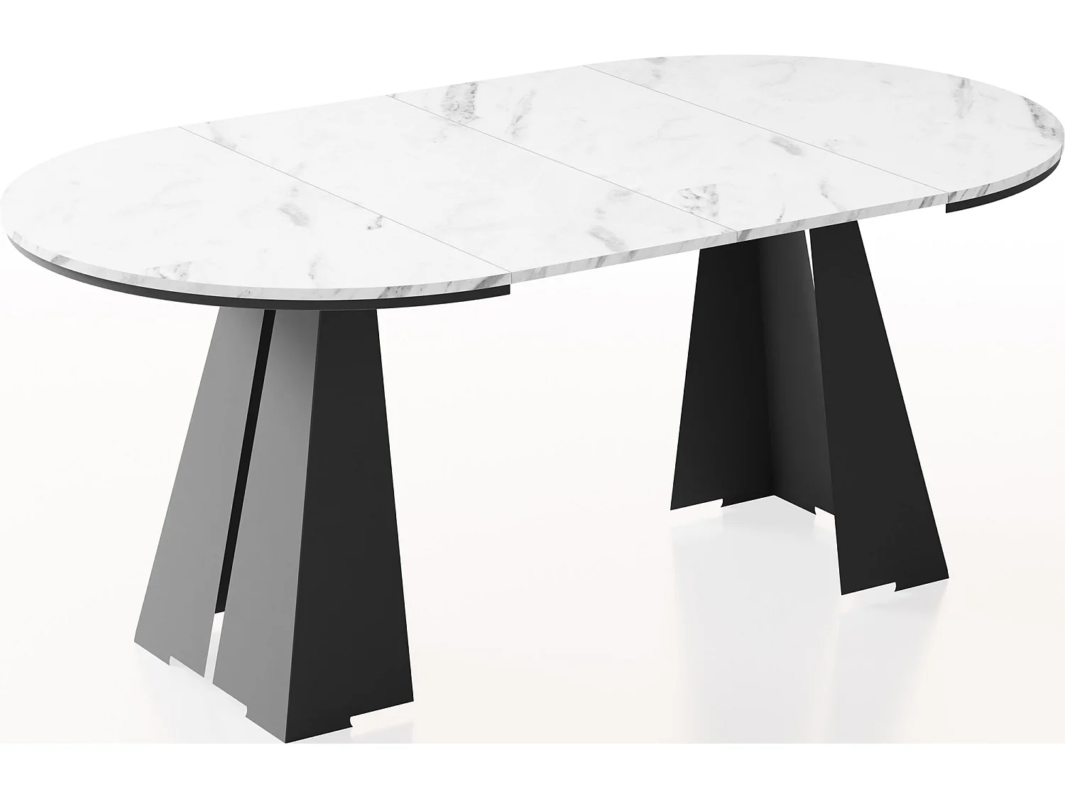 Table à Manger Ronde Extensible avec Piètement Métallique Noir - Table Industrielle Moderne pour Salle à Manger - 100 cm à 180 cm - Fabriqué en UE - Marbre Blanc