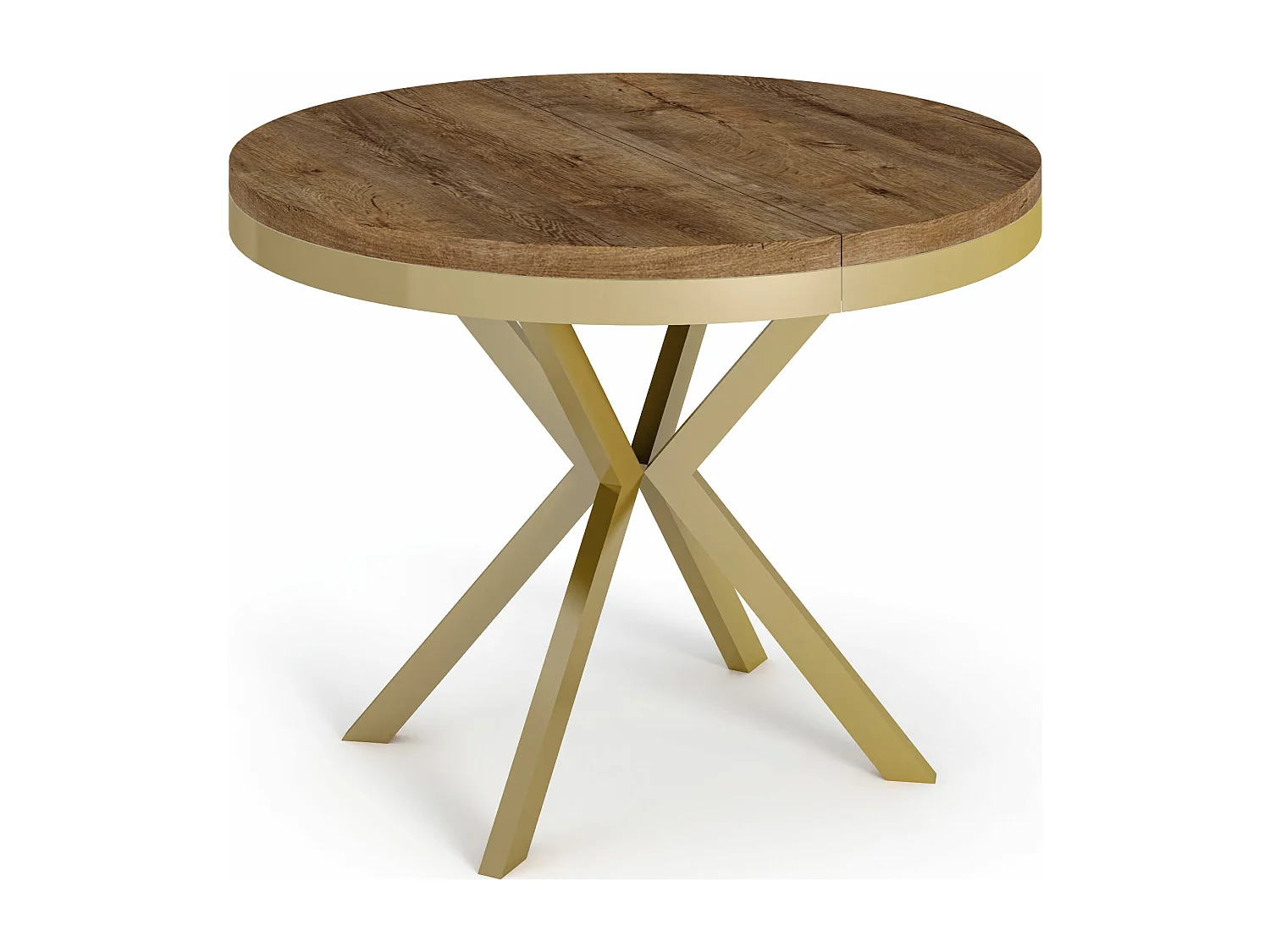 Table à Manger Extensible Ronde - Table Style Loft avec Doré Pieds en Métal - 90 à 170 cm - Table Ronde Style Industriel Pour le Salon - 90 cm - Chêne Lefkas