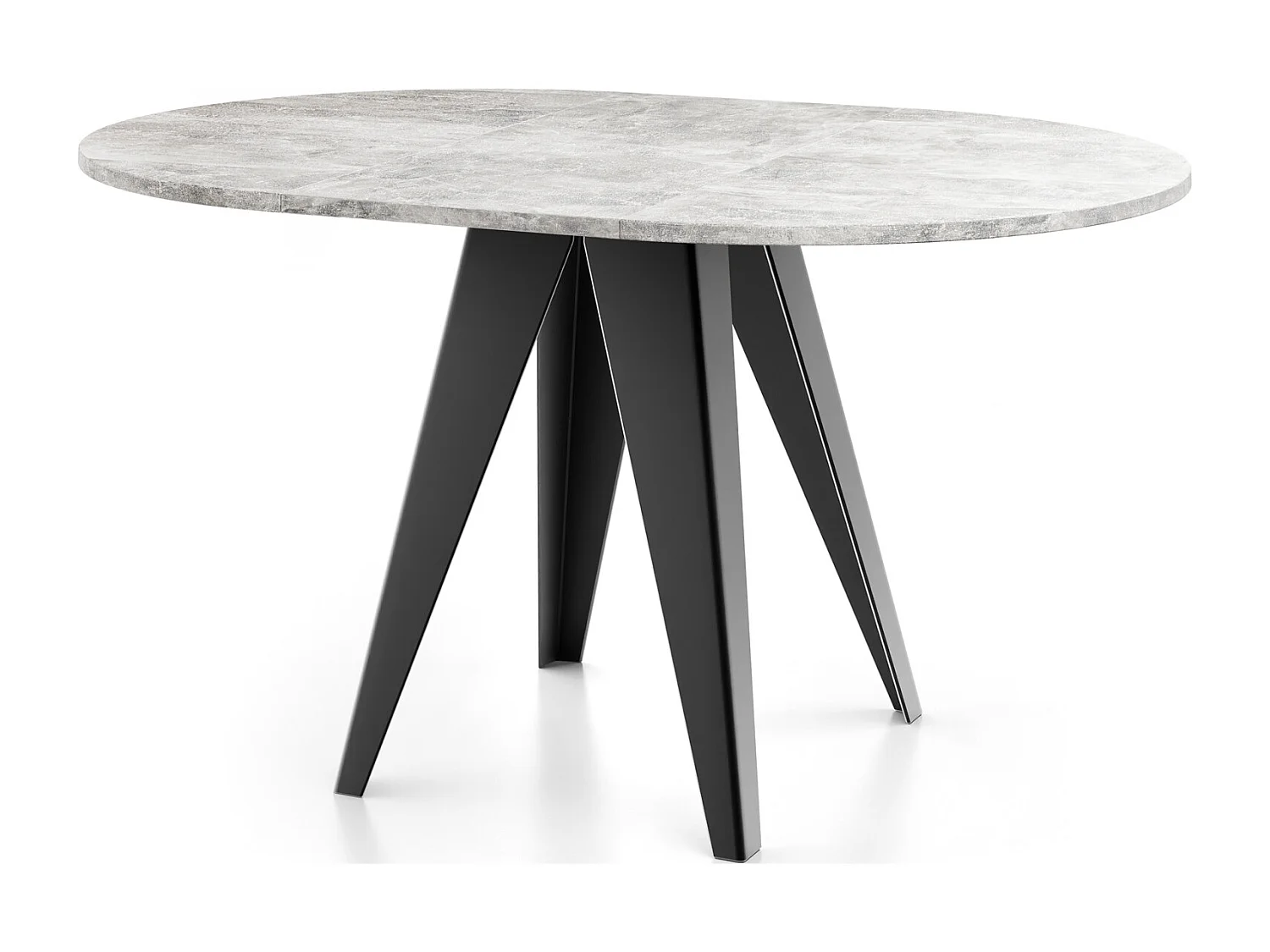 Esstisch Glory im Industriestil - Modern, Rund - Ausziehbar von 100 cm bis 140 cm, Pulverbeschichtete Metallbeine - Beton Grau