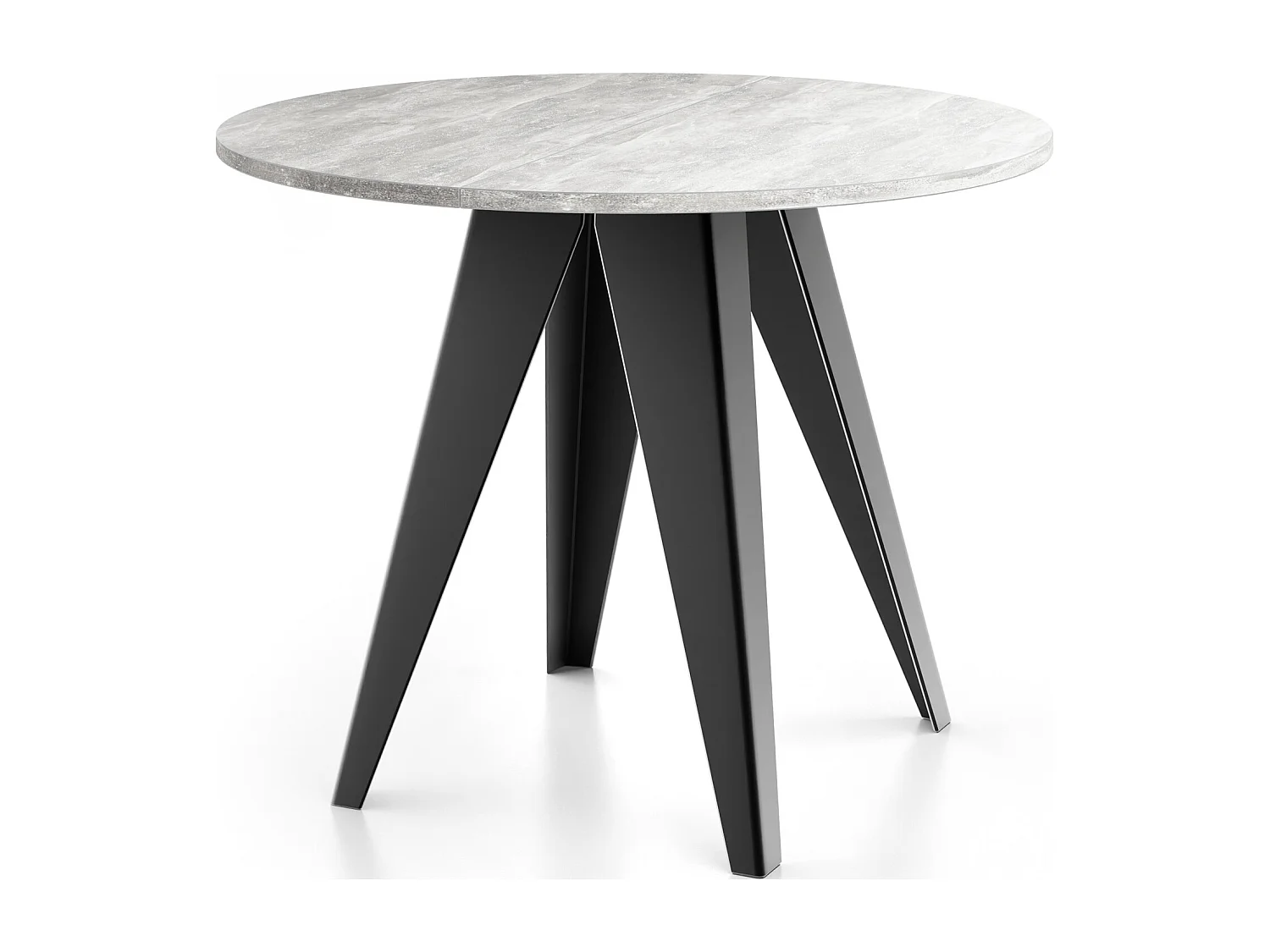 Esstisch Glory im Industriestil - Modern, Rund - Ausziehbar von 100 cm bis 140 cm, Pulverbeschichtete Metallbeine - Beton Grau