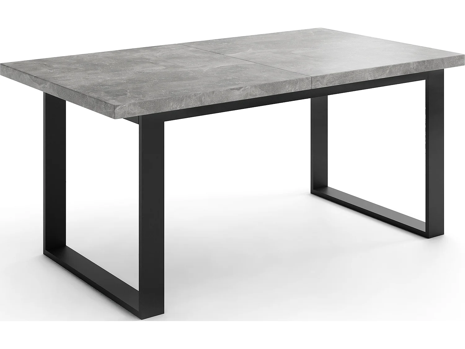 Ausziehbarer Rechteckiger Esstisch im Loft-Stil mit Schwarzen Metallbeinen – Tisch für Wohnzimmer – Ausziehbar von 160 cm auf 240 cm – Made in EU – Grauer Beton