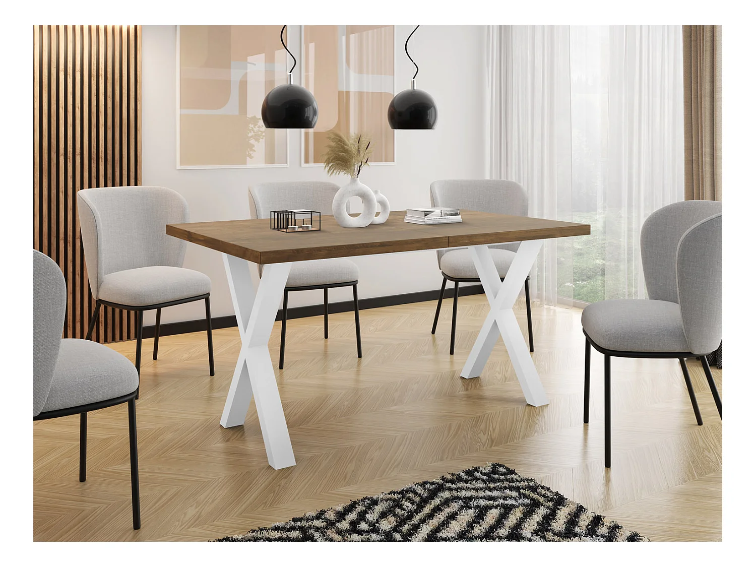 Table de Salle à Manger Rectangulaire Extensible - Grande Table de Style Moderne avec Pieds Métalliques Blanc - 140 à 240 cm - Compacte - Chêne Lefkas