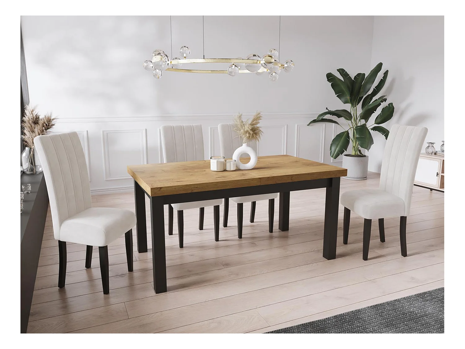 Moderner Rechteckiger Ausziehbarer Esstisch - Platzsparend - Schwarze Holzbeine - 200 bis 300 cm - Hergestellt in EU - 200 x 100 cm - Lancelot Eiche