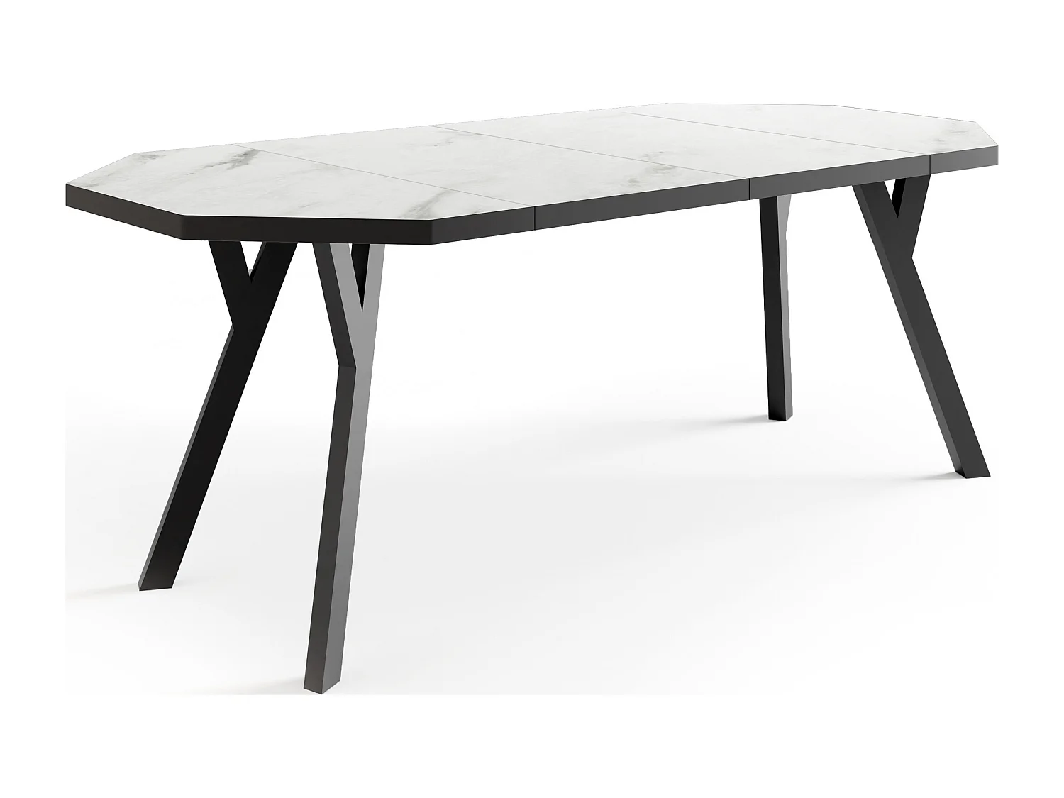 Moderner Runder Ausziehbarer Esstisch Desmond mit Schwarzen Holzbeinen – Erweiterbar bis 200 cm Ideal für 4 bis 8 Personen - Loft-Stil Tisch für Küche - Marmor Weiß