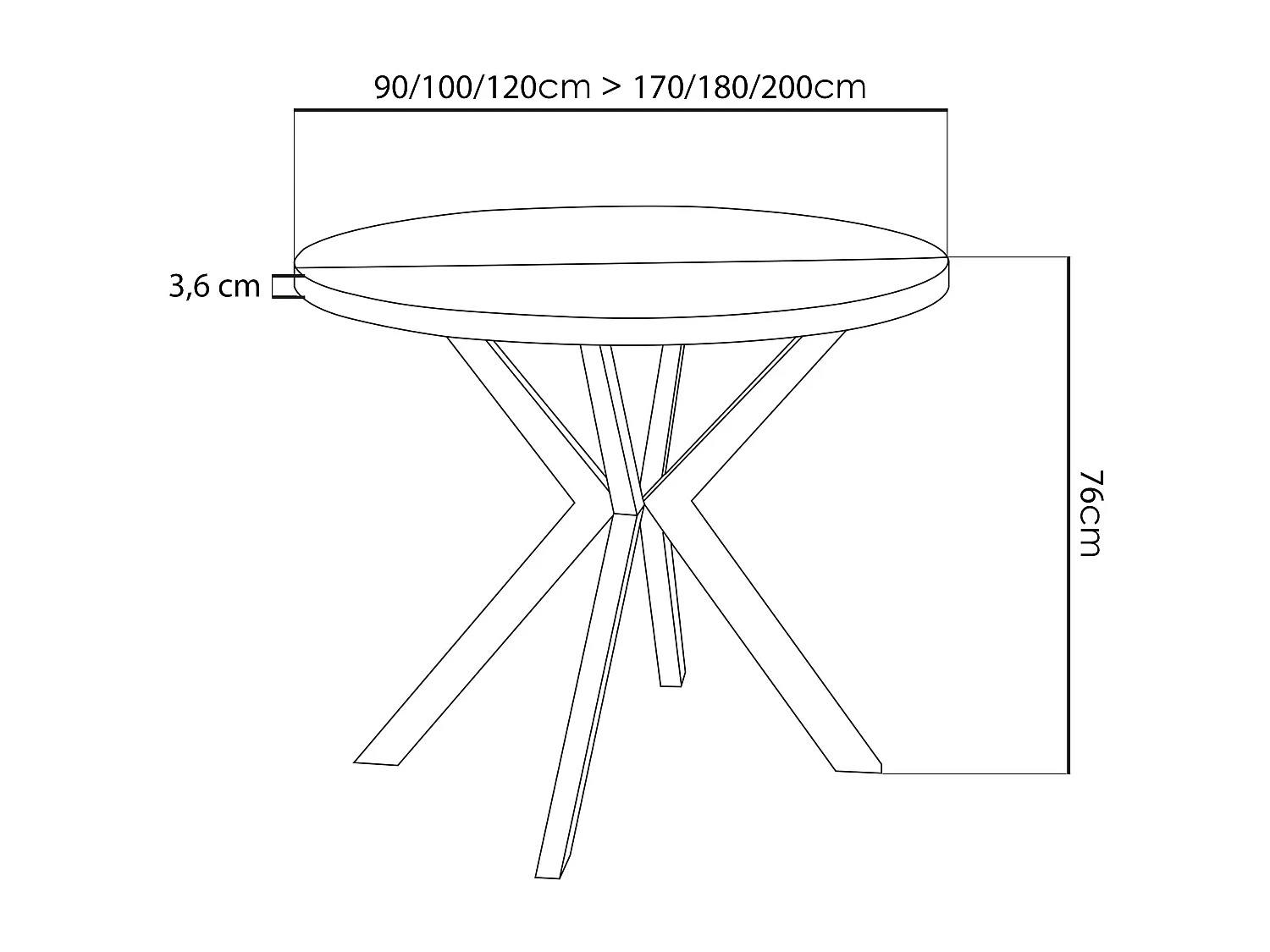 Runder Ausziehbarer Esstisch - Loft Style Tisch mit Weißen Metallbeinen - 100 bis 180 cm - Industrieller Tisch für Wohnzimmer - Kompakt - 100 cm - Schwarz