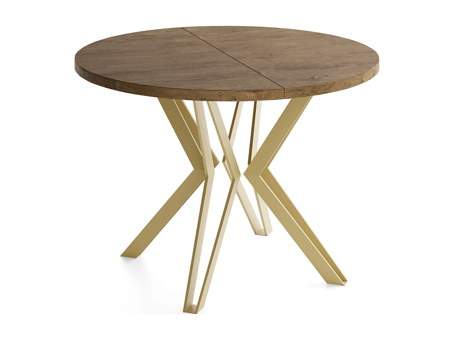 Runder Tisch für das Esszimmer - 100 oder 120 cm Durchmesser - Ausziehbarer Tisch mit Pulverbeschichteten Goldenen Metallbeinen - 100 cm - Lefkas Eiche