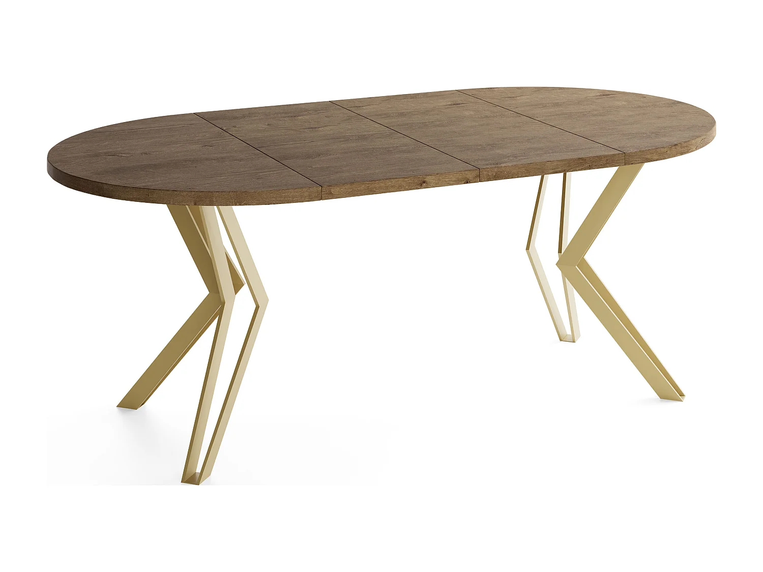 Runder Tisch für das Esszimmer - 100 oder 120 cm Durchmesser - Ausziehbarer Tisch mit Pulverbeschichteten Goldenen Metallbeinen - 100 cm - Lefkas Eiche
