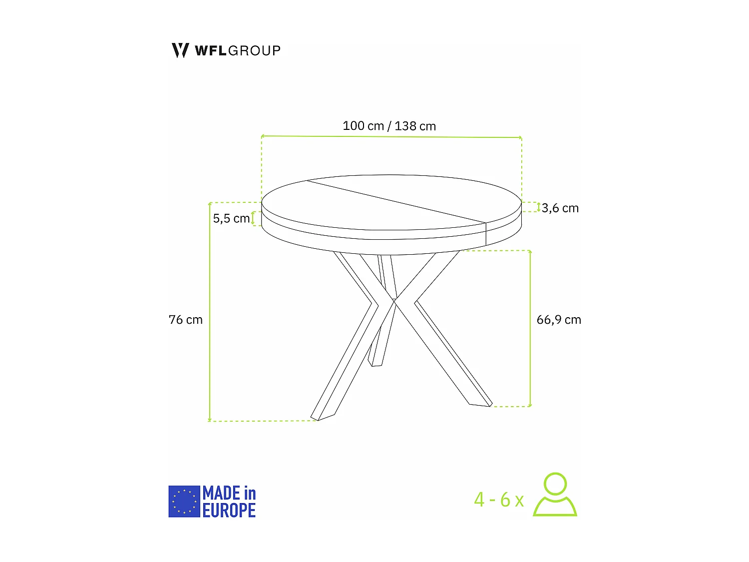 Runder Ausziehbarer Esstisch im Loft-Stil - Industrieller Tisch mit Schwarzen Metallbeinen - Platzsparender Tisch für Wohnzimmer - Marmor Weiß - 100 bis 140 cm
