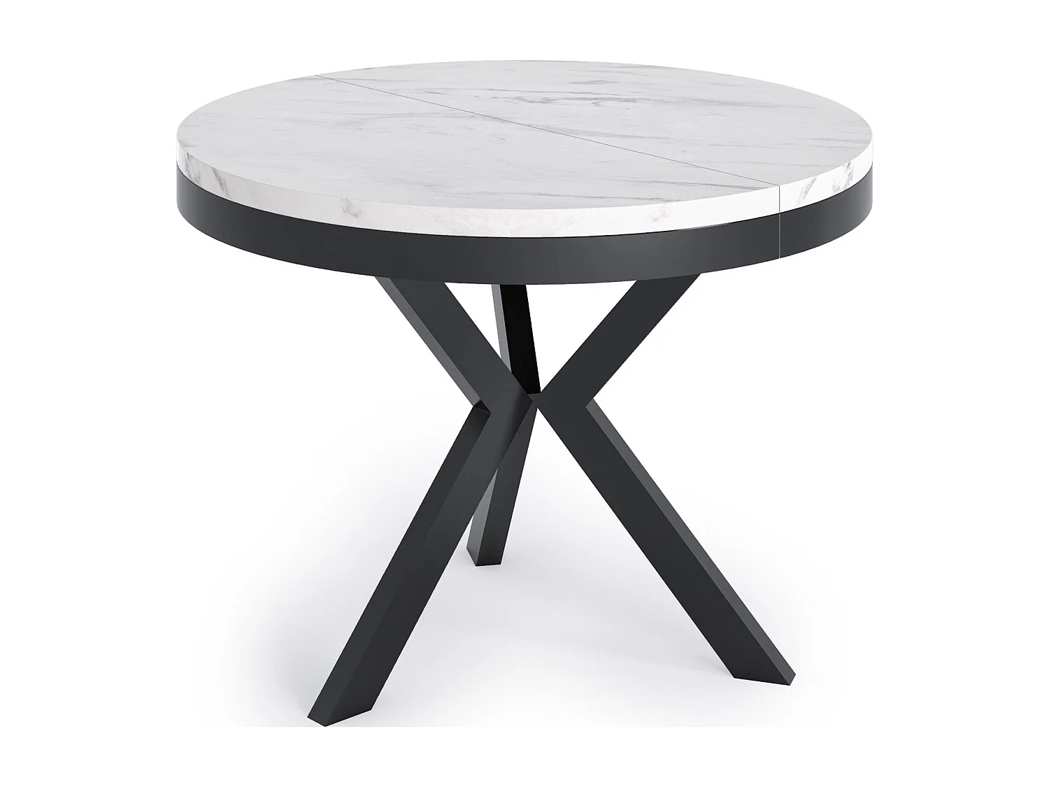 Table à manger ronde extensible style Loft - Grande table industrielle avec pieds en métal - Gain de place pour salon et séjour - Marbre Blanc - 100 à 140 cm