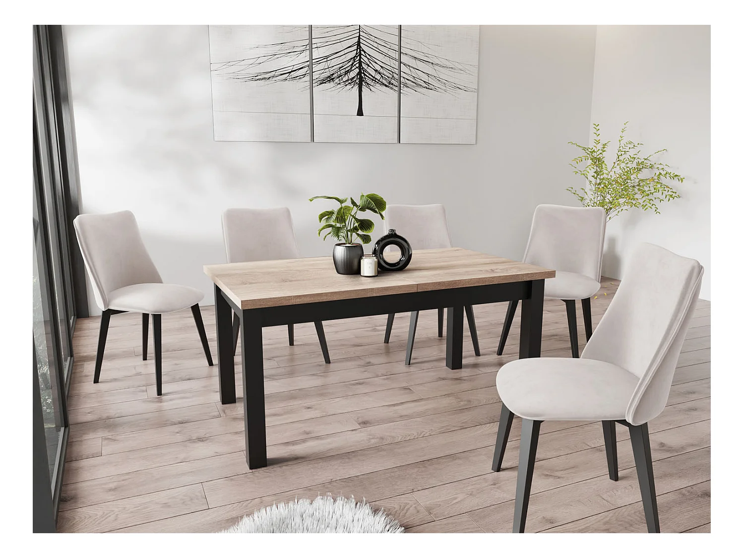 Table à Manger Extensible Rectangulaire Moderne - Gain de Place - Pieds en Bois Noir - 100 à 200 cm - Fabriqué en UE - 120 x 67 cm - Chêne Sonoma