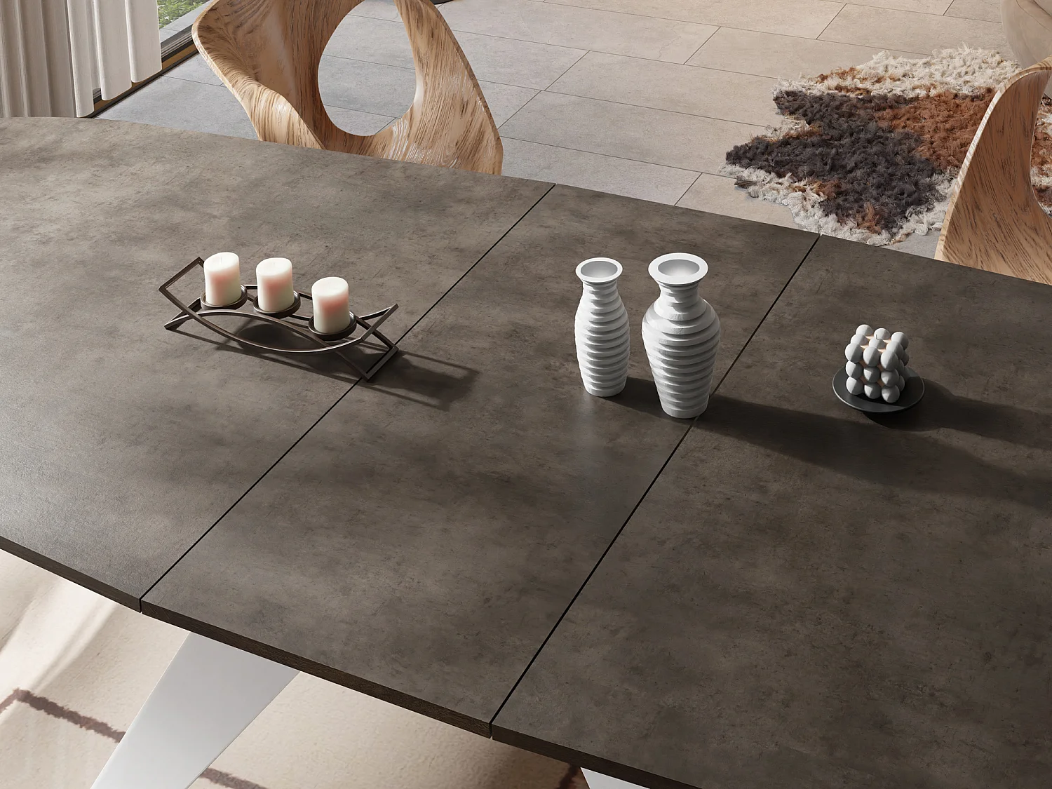 Table à Manger Extensible Style Loft - Table Industrielle avec Pieds Métalliques Blancs - Design Moderne pour Salon - 160 cm extensible à 200 cm - Chicago Concrete