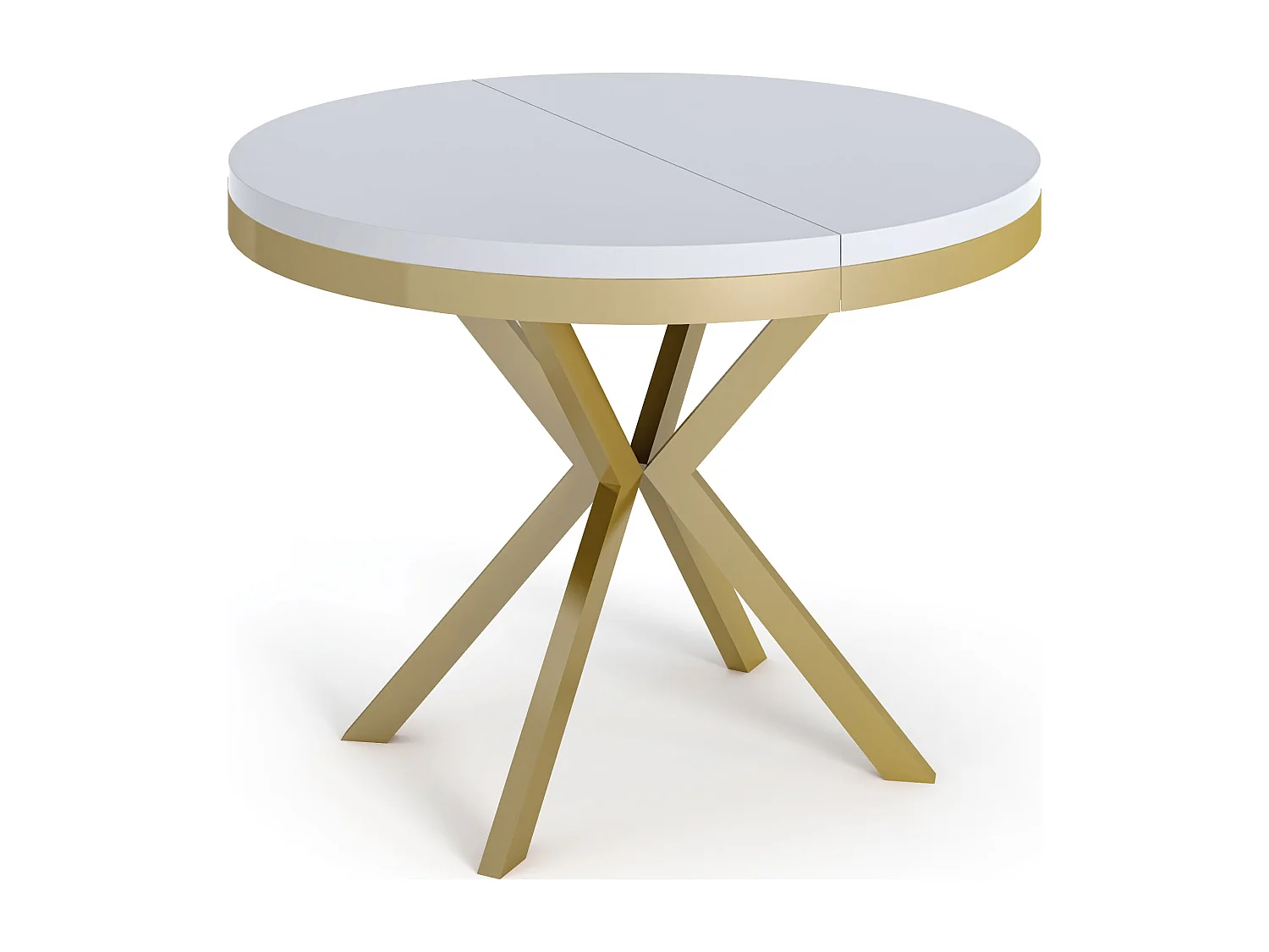 Runder Ausziehbarer Esstisch - Loft Style Tisch mit Goldenen Metallbeinen - 120 bis 200 cm - Industrieller Tisch für Wohnzimmer - Kompakt - 120 cm - Weiß