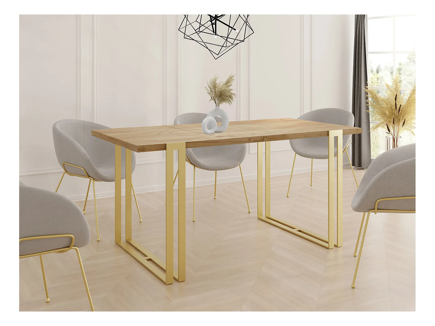 Ausziehbarer Esstisch - Großer Tisch im Loft-Stil mit Golden Metallbeinen 160 bis 260 cm - Industrietisch für das Wohnzimmer - Craft Eiche - 160 x 90 cm