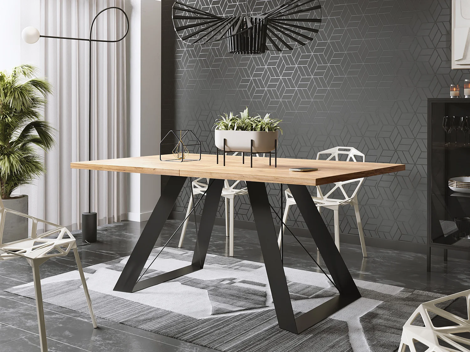 Table à Manger Extensible en Style Industriel - Pieds en Métal Robustes et Plusieurs Options de Plateau - Design Moderne pour Salle à Manger - 160 cm - Chêne Craft