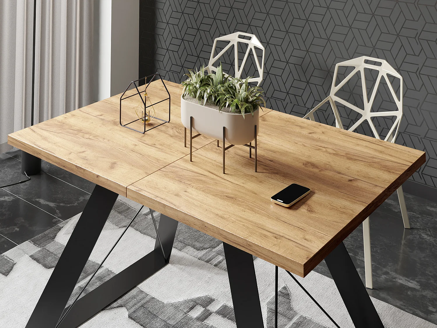 Table à Manger Extensible en Style Industriel - Pieds en Métal Robustes et Plusieurs Options de Plateau - Design Moderne pour Salle à Manger - 160 cm - Chêne Craft