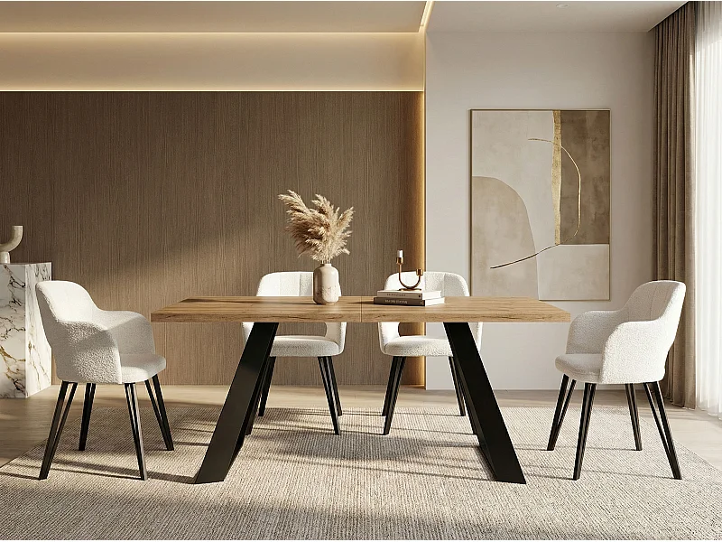 Table à Manger Extensible en Style Industriel - Pieds en Métal Robustes et Plusieurs Options de Plateau - Design Moderne pour Salle à Manger - 160 cm - Chêne Craft